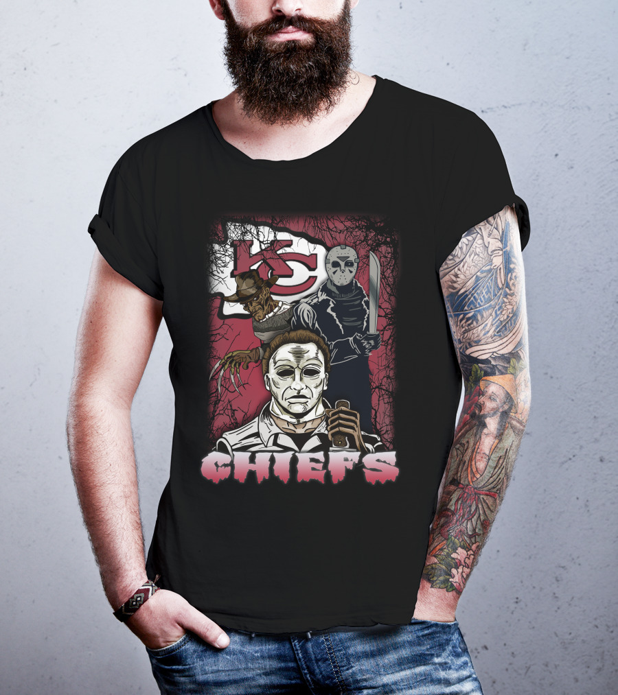 Kc Chiefs Horror Movie Crossover Featuring Iconic Villains T-Shirt