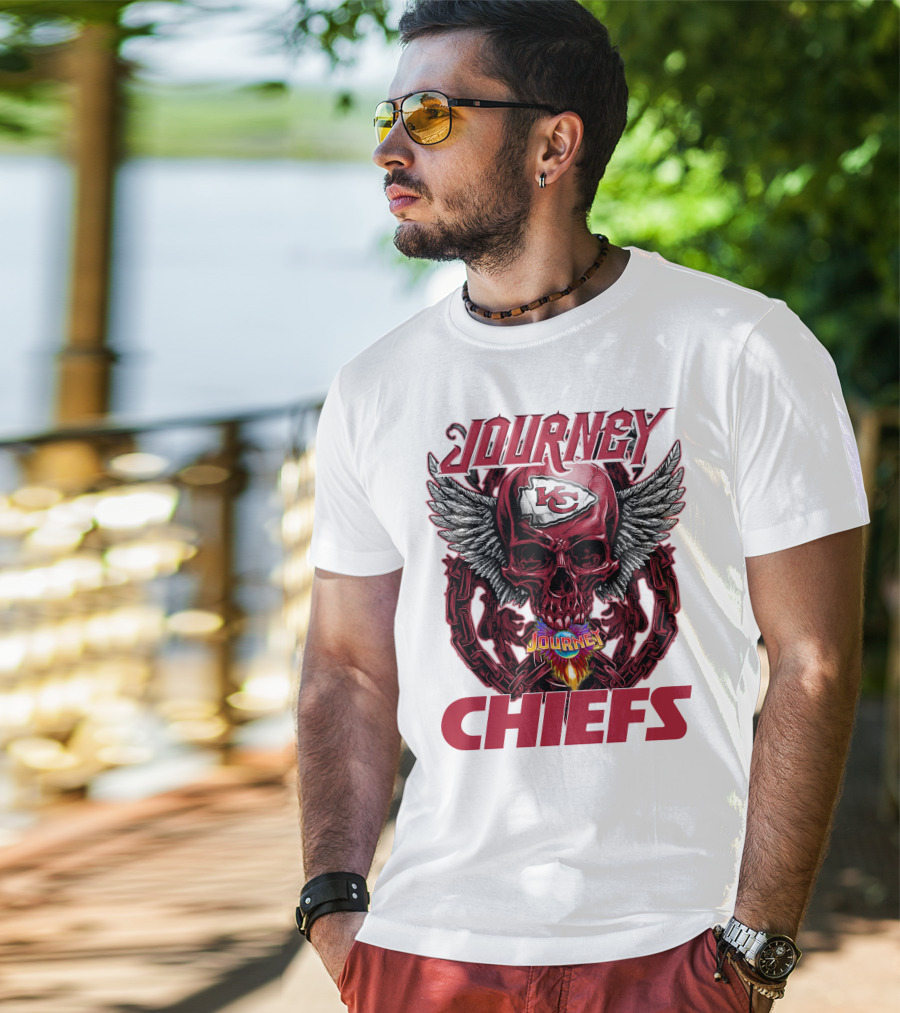 Journey Chiefs Kansas City KC Skull Wings Flame Chains T-Shirt