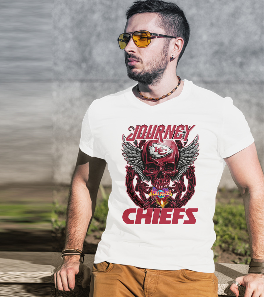 Journey Chiefs Kansas City KC Skull Wings Flame Chains T-Shirt