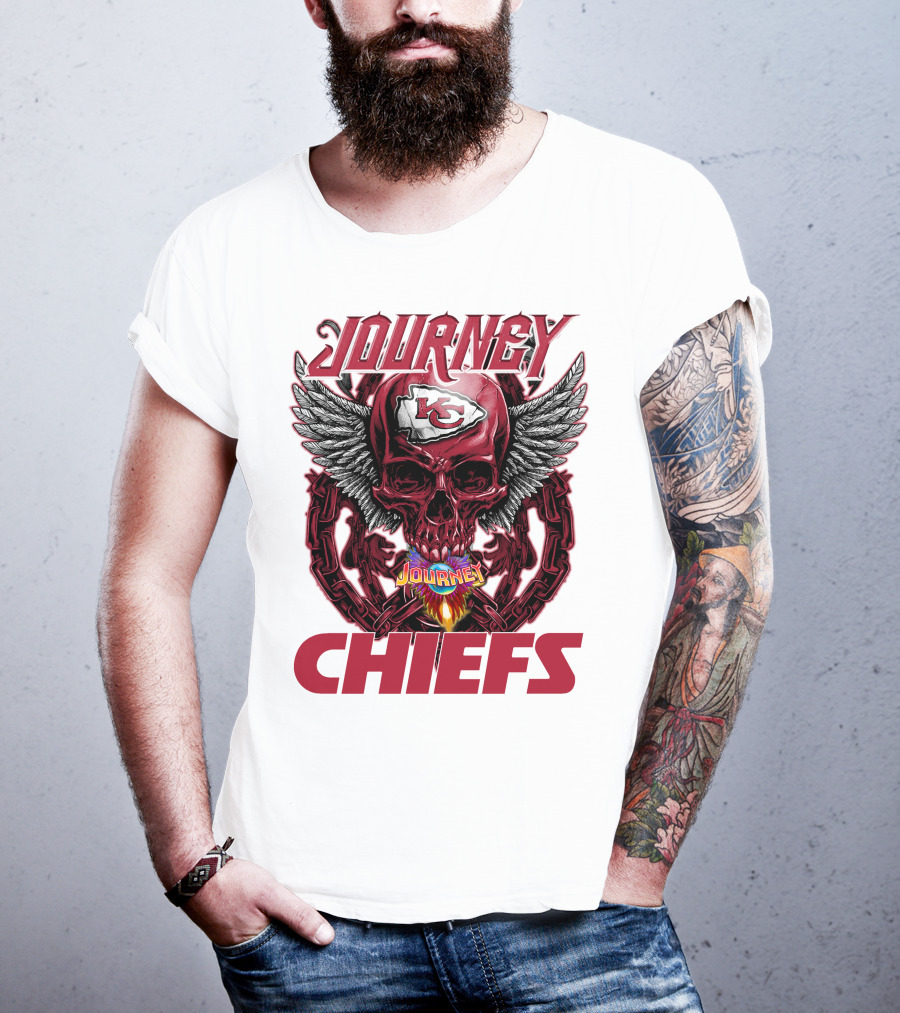 Journey Chiefs Kansas City KC Skull Wings Flame Chains T-Shirt