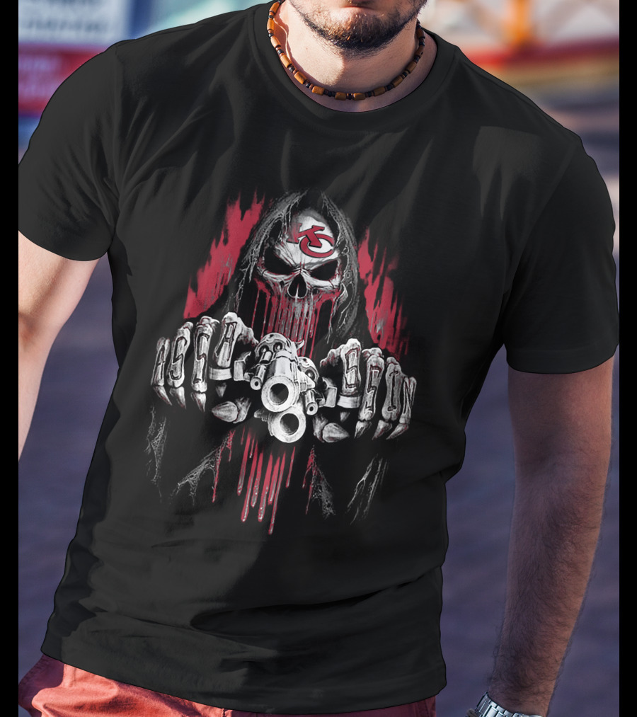 Kansas City Chiefs Grim Reaper With Knuckle Lettering And Skull T-Shirt