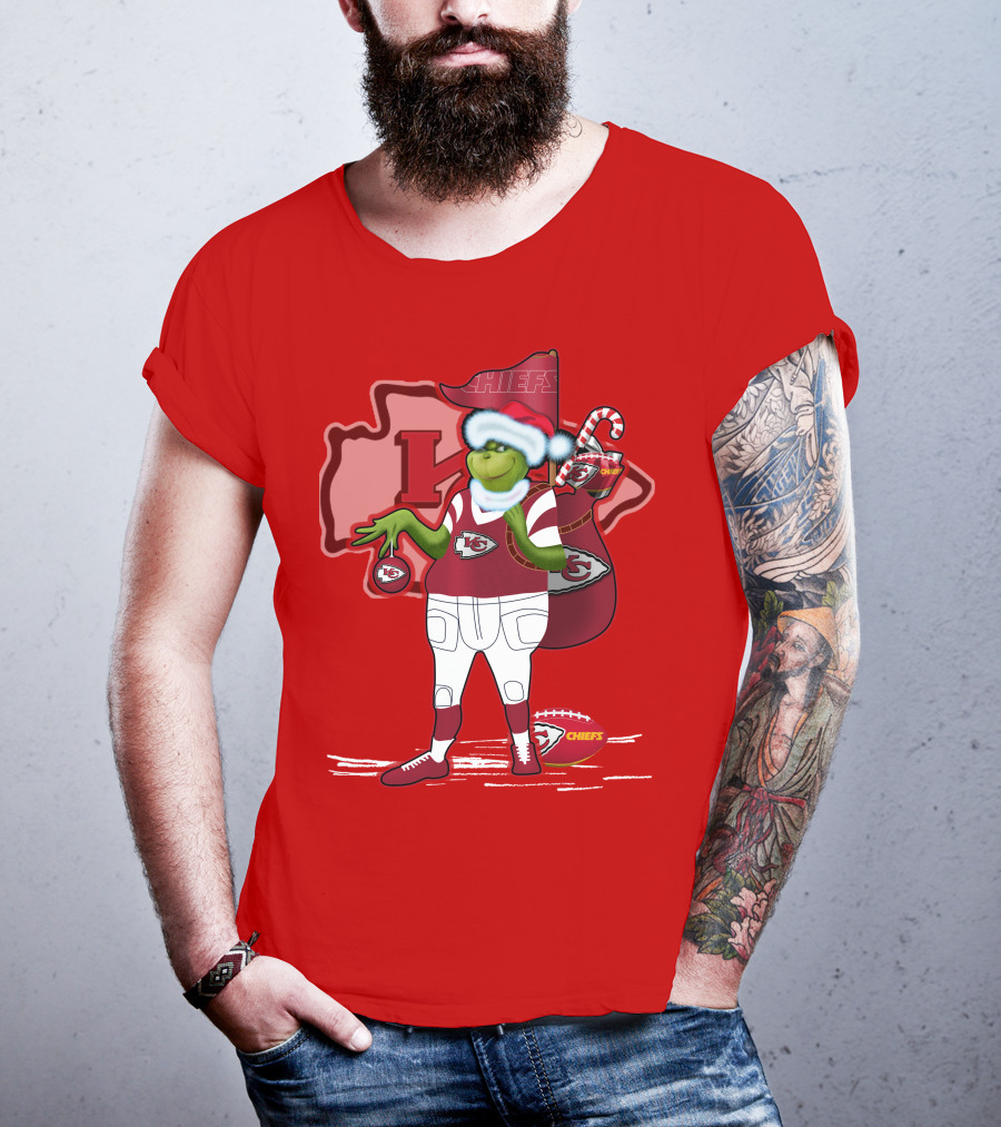 Grinchxmas Kansas City Chiefs Holiday Football Theme T-Shirt