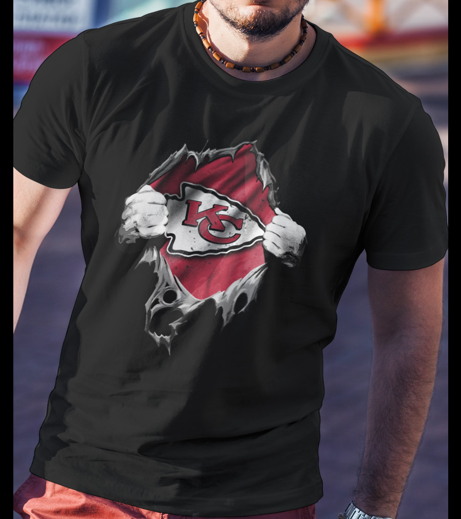 Torn Kansas City Chiefs Kc Logo Ripped Open T-Shirt