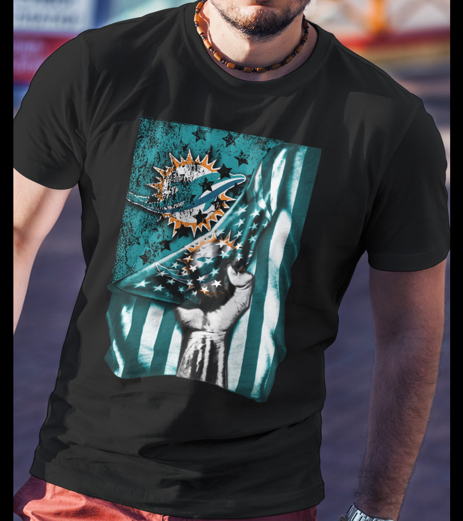Flag V1 Miami Dolphins Stars And Stripes Fist T-Shirt