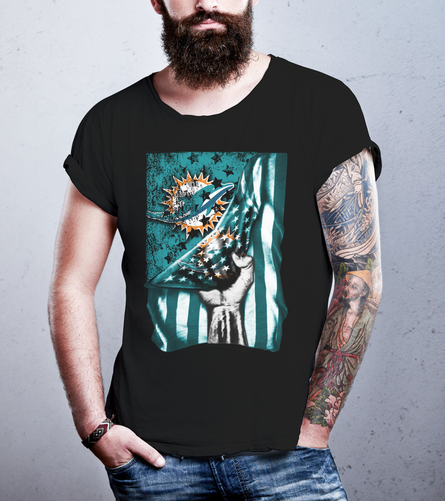 Flag V1 Miami Dolphins Stars And Stripes Fist T-Shirt