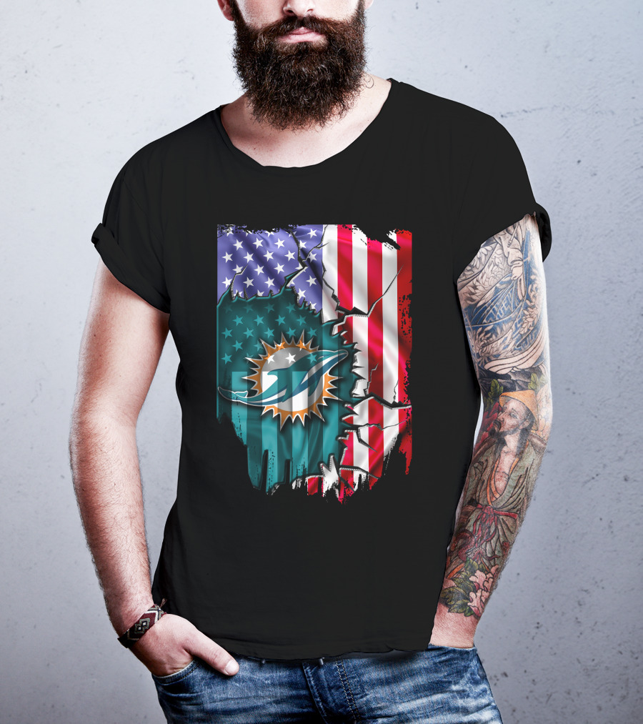 Flag V2 Miami Dolphins American Flag Football Team T-Shirt