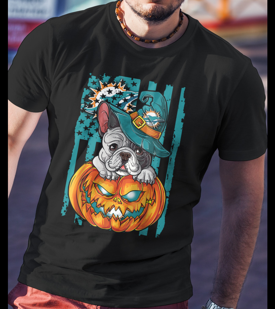 Hlw Bulldog Miami Dolphins Halloween Pumpkin T-Shirt