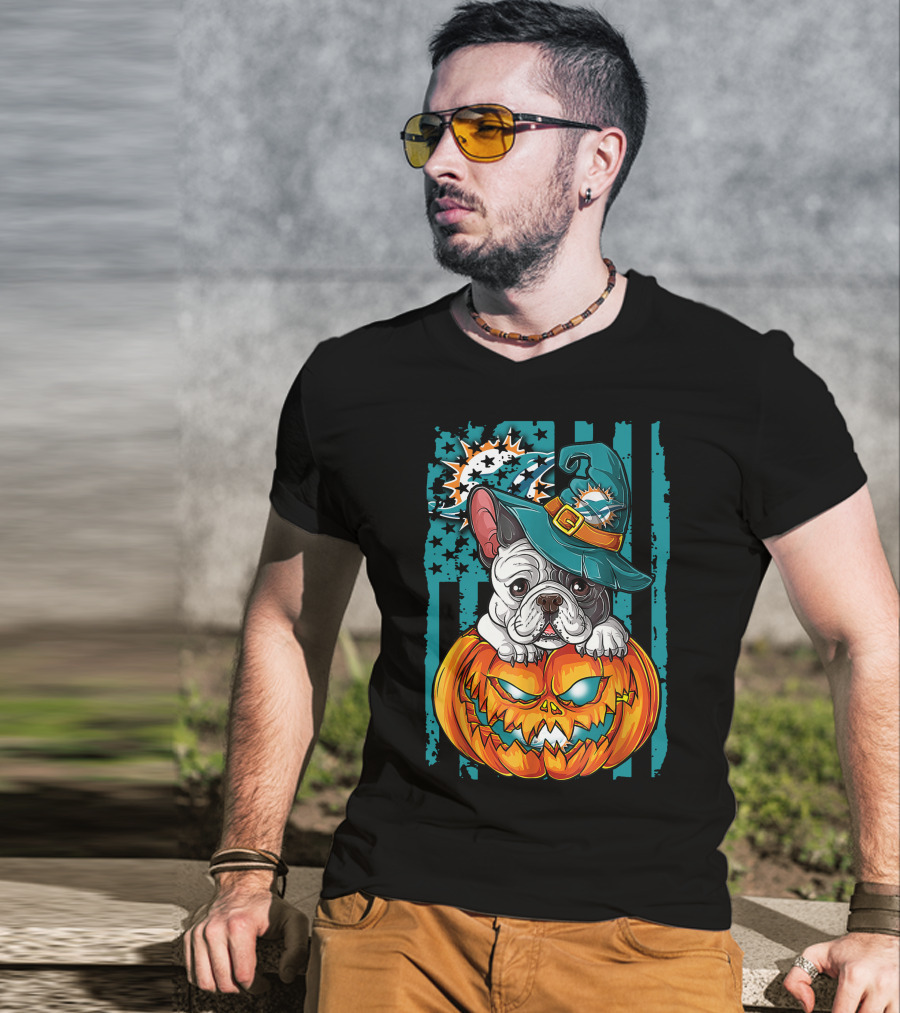 Hlw Bulldog Miami Dolphins Halloween Pumpkin T-Shirt