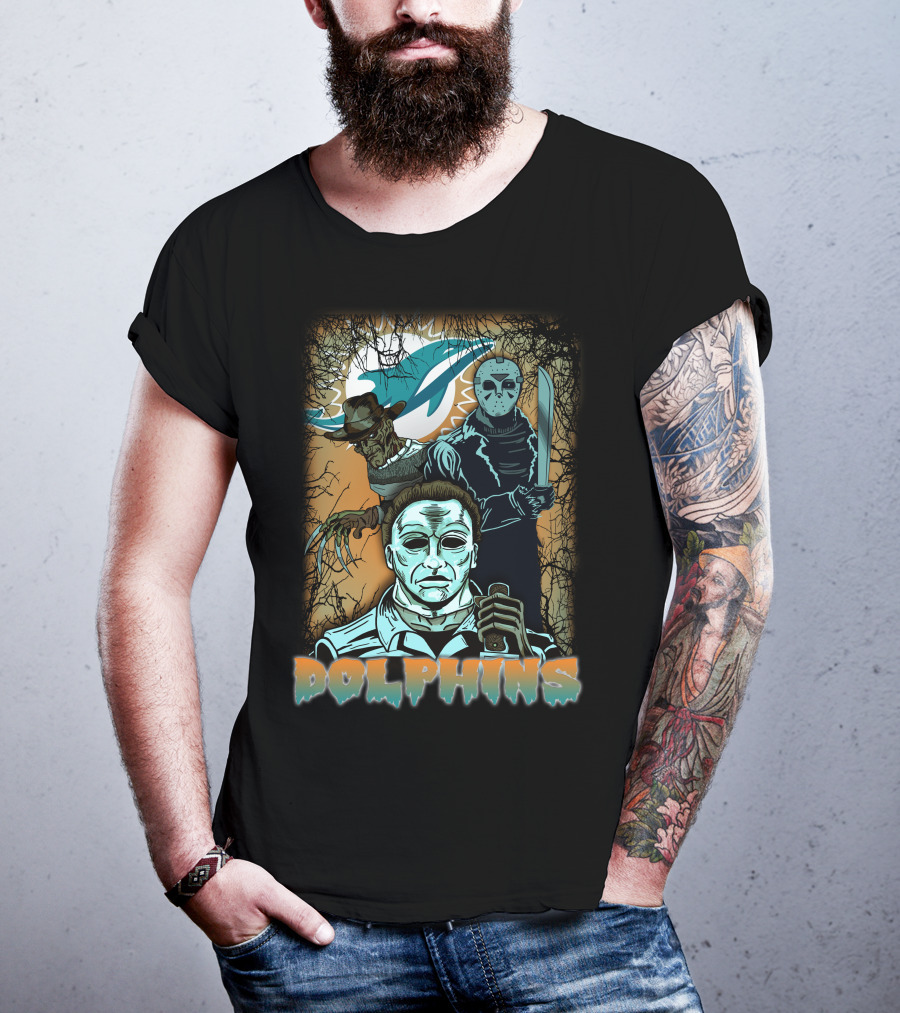 Miami Dolphins Horror Crossover Poster T-Shirt