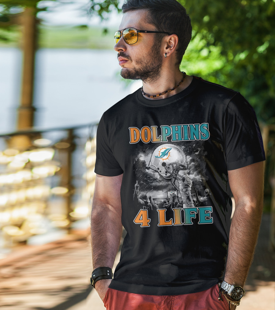 Dolphins 4 Life Miami Dolphins Helmet Celebration T-Shirt