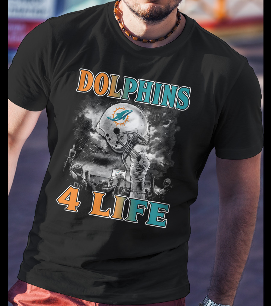 Dolphins 4 Life Miami Dolphins Helmet Celebration T-Shirt