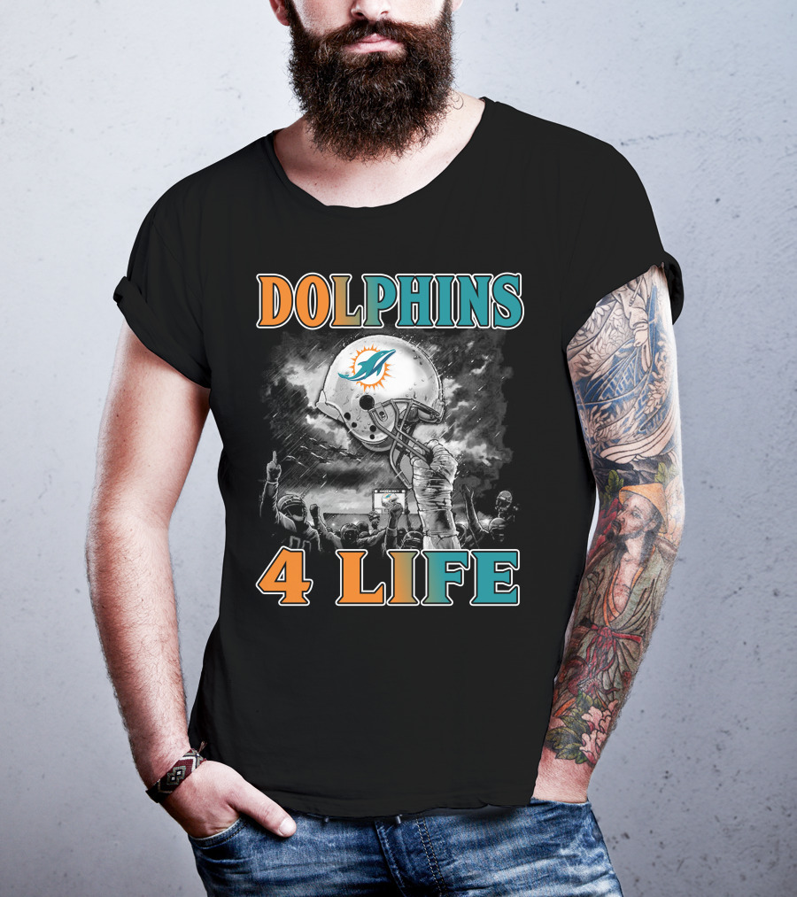 Dolphins 4 Life Miami Dolphins Helmet Celebration T-Shirt