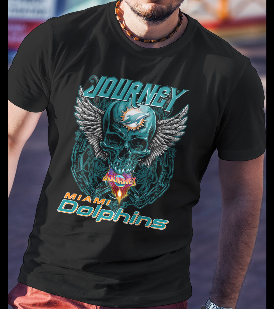 Journey Miami Dolphins Skull With Wings T-Shirt