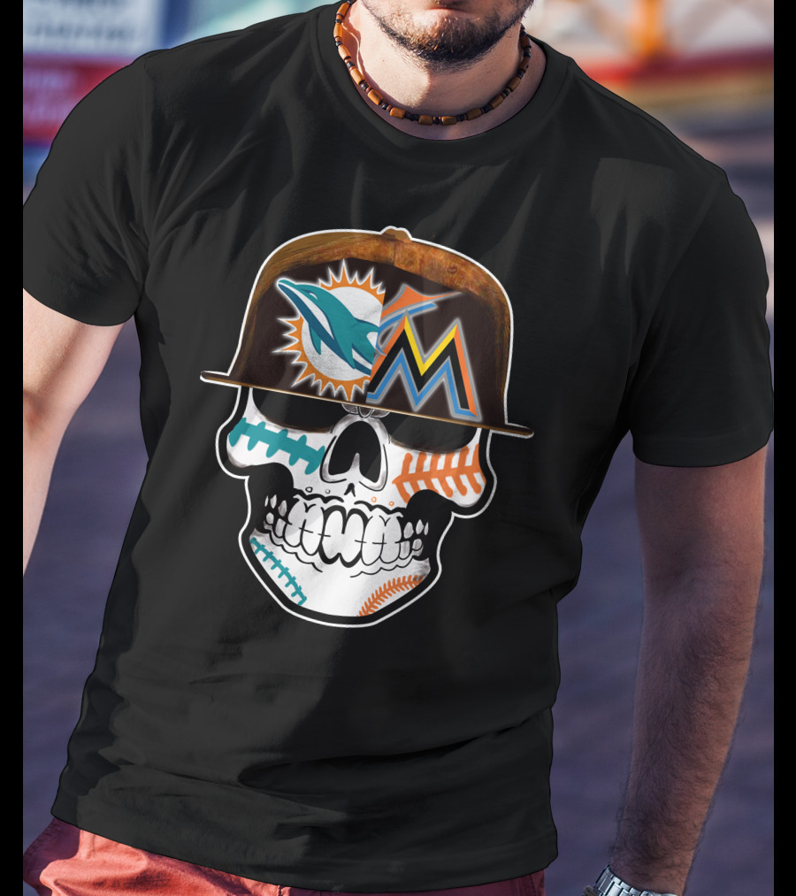 Miami Dolphins Marlins Skull Cap T-Shirt