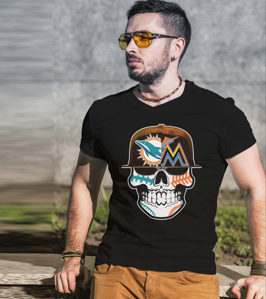 Miami Dolphins Marlins Skull Cap T-Shirt