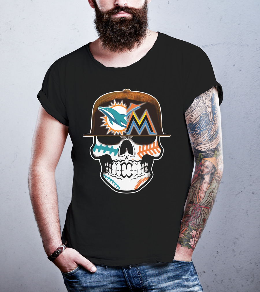 Miami Dolphins Marlins Skull Cap T-Shirt