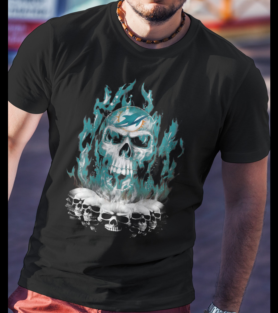 Miami Dolphins Flaming Skulls T-Shirt