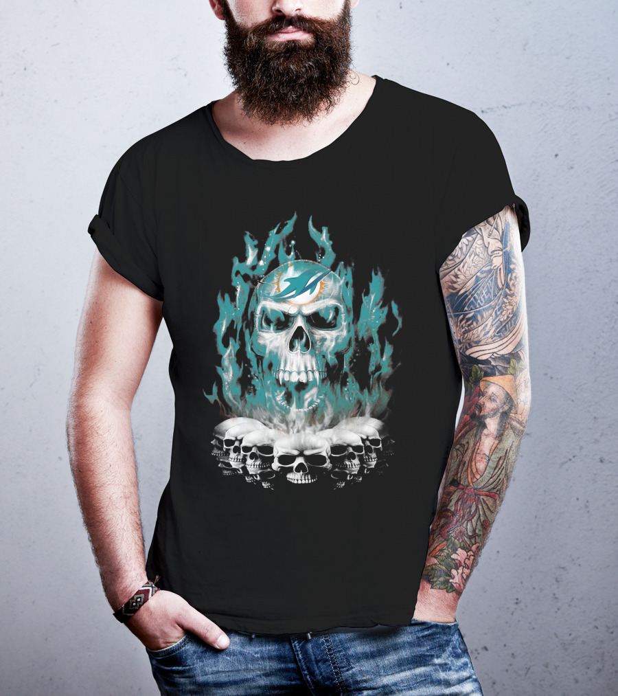 Miami Dolphins Flaming Skulls T-Shirt