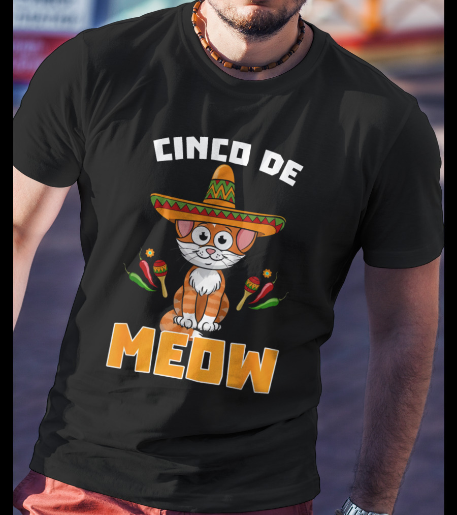 Cinco De Meow Cat Sombrero Maracas Peppers Fiesta T-Shirt