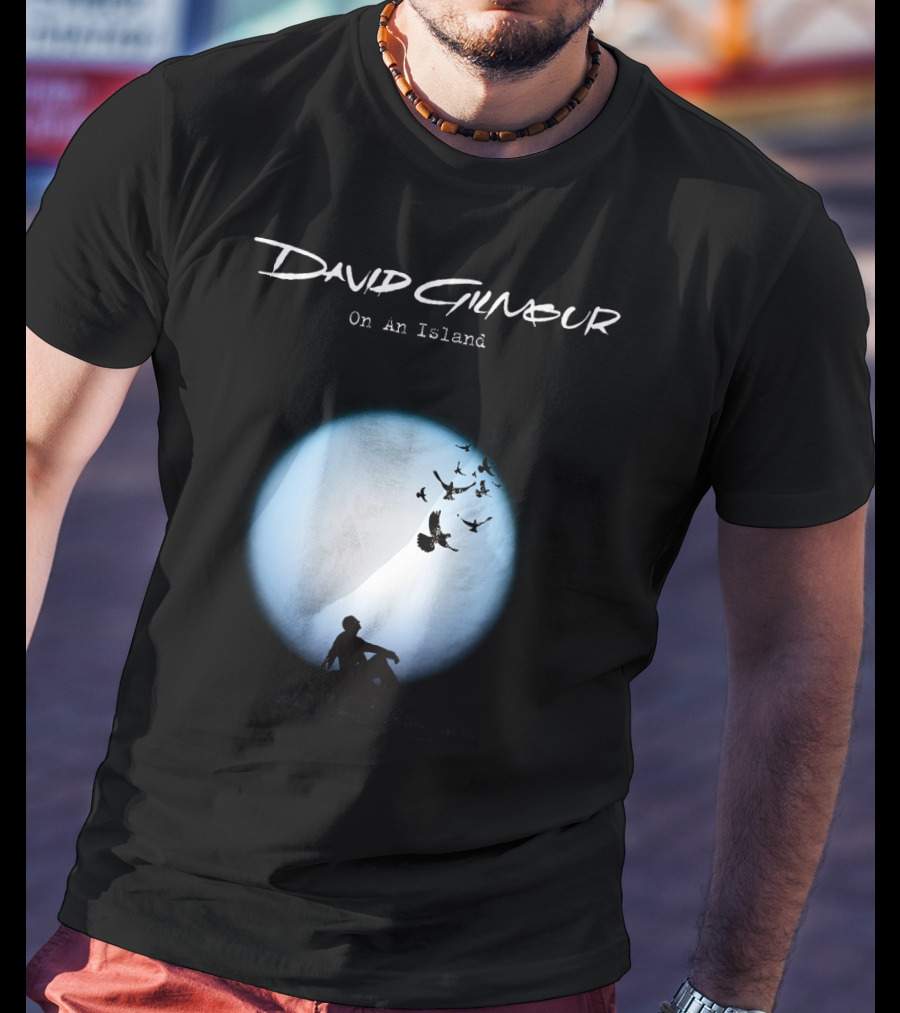 David Gilmour On An Island Silhouette And Birds Moon Scene T-Shirt