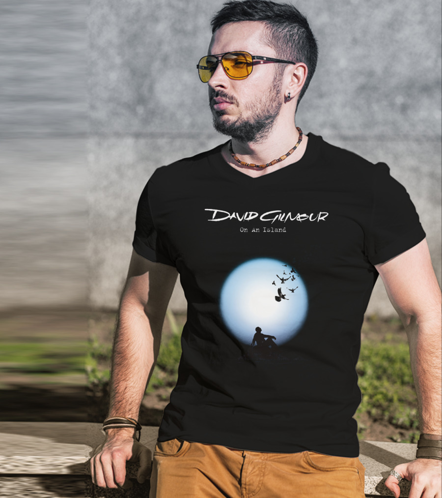 David Gilmour On An Island Silhouette And Birds Moon Scene T-Shirt