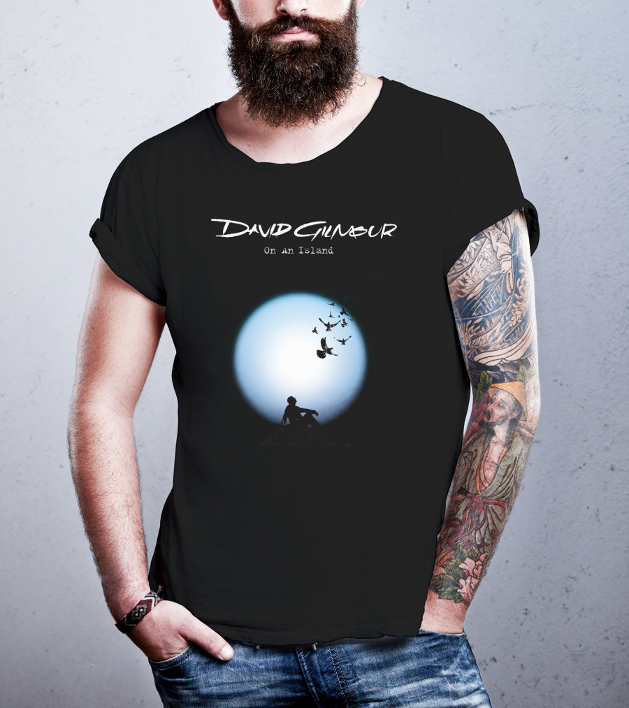 David Gilmour On An Island Silhouette And Birds Moon Scene T-Shirt