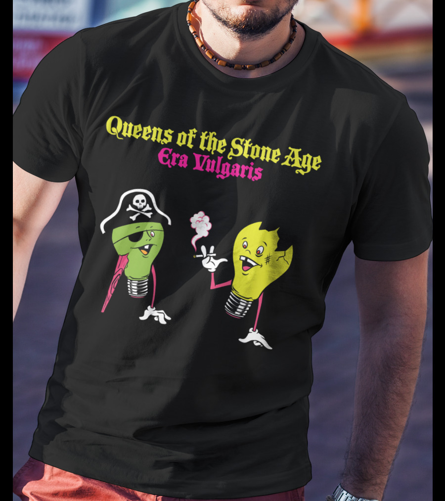 Queens Of The Stone Age Era Vulgaris Smoking Light Bulb And Pirate Character T-Shirt