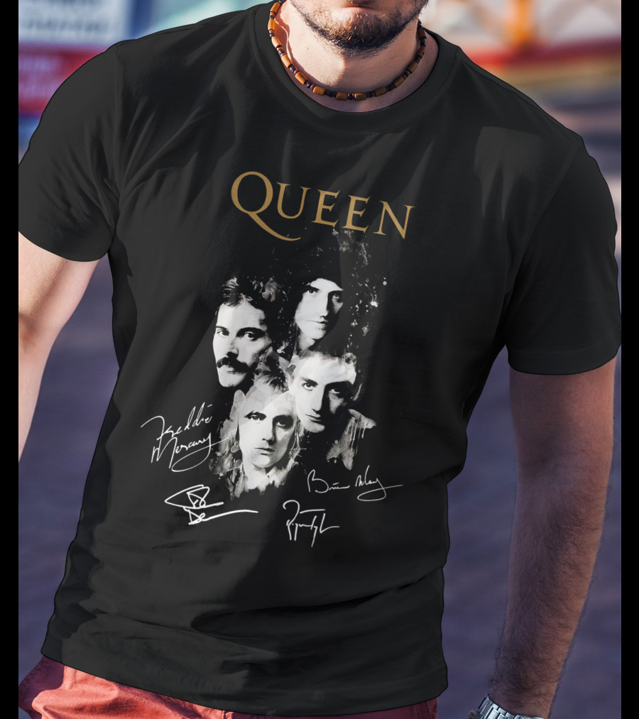 Queen Band Signatures Freddie Mercury Brian May 148 T-Shirt