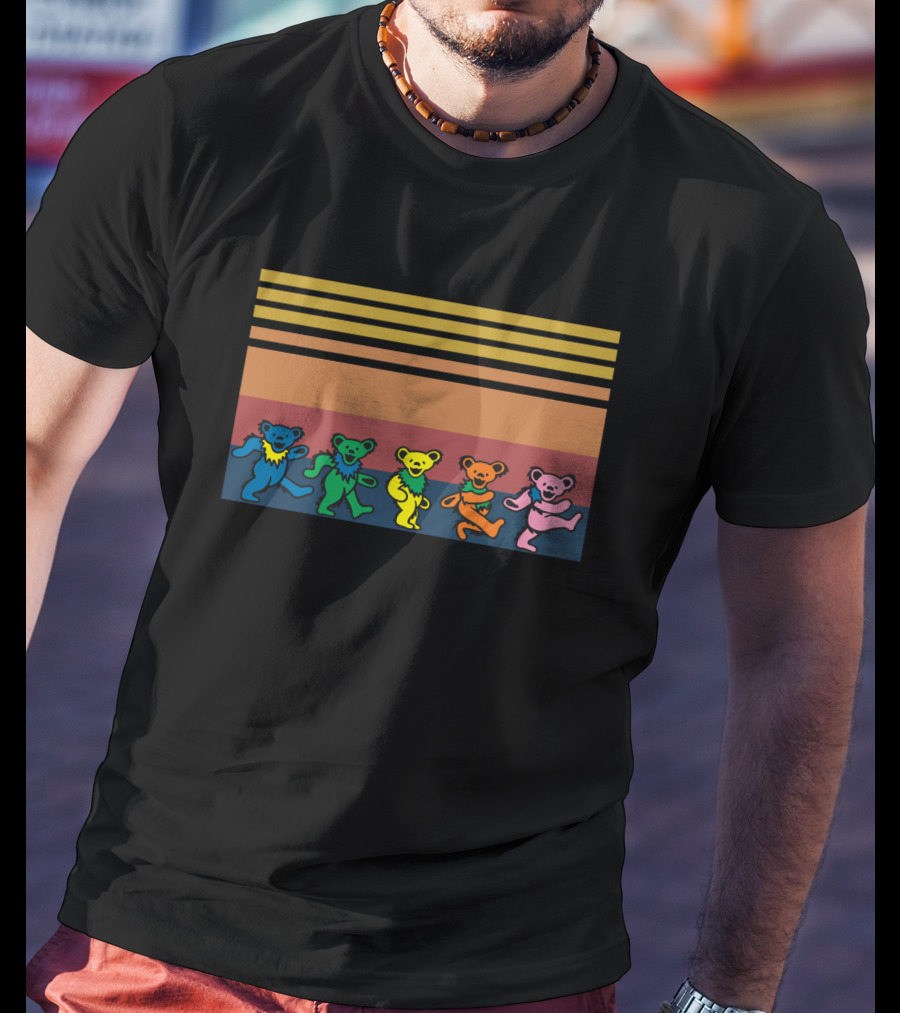 Grateful Dead Dancing Bears Colorful Stripes T-Shirt