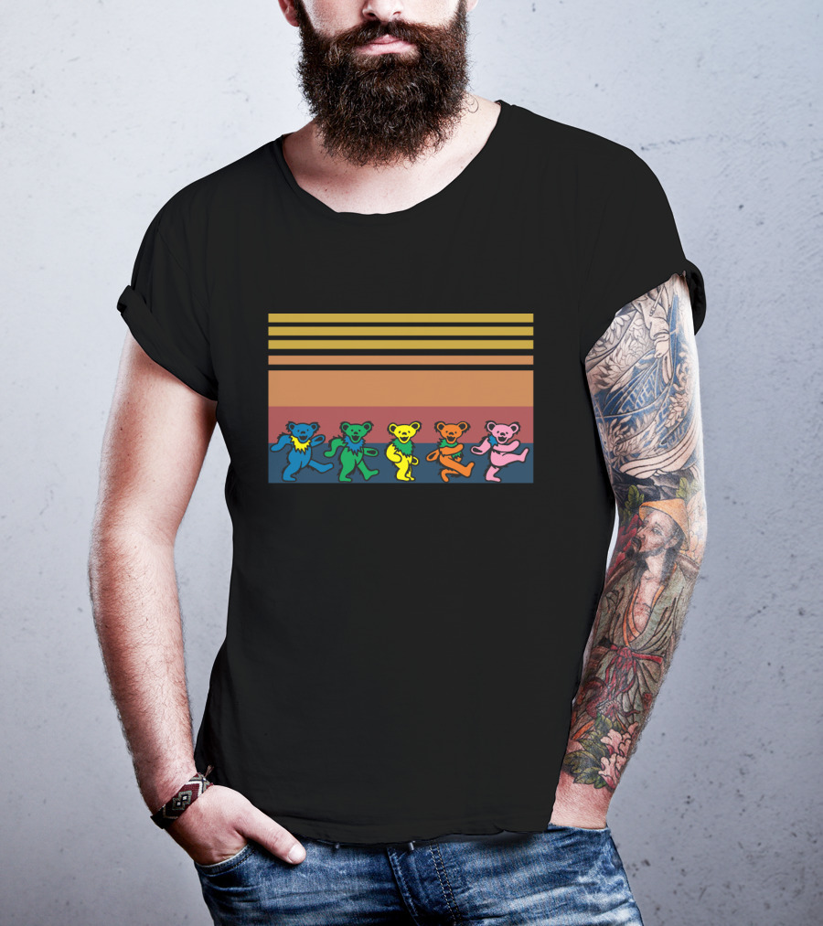 Grateful Dead Dancing Bears Colorful Stripes T-Shirt