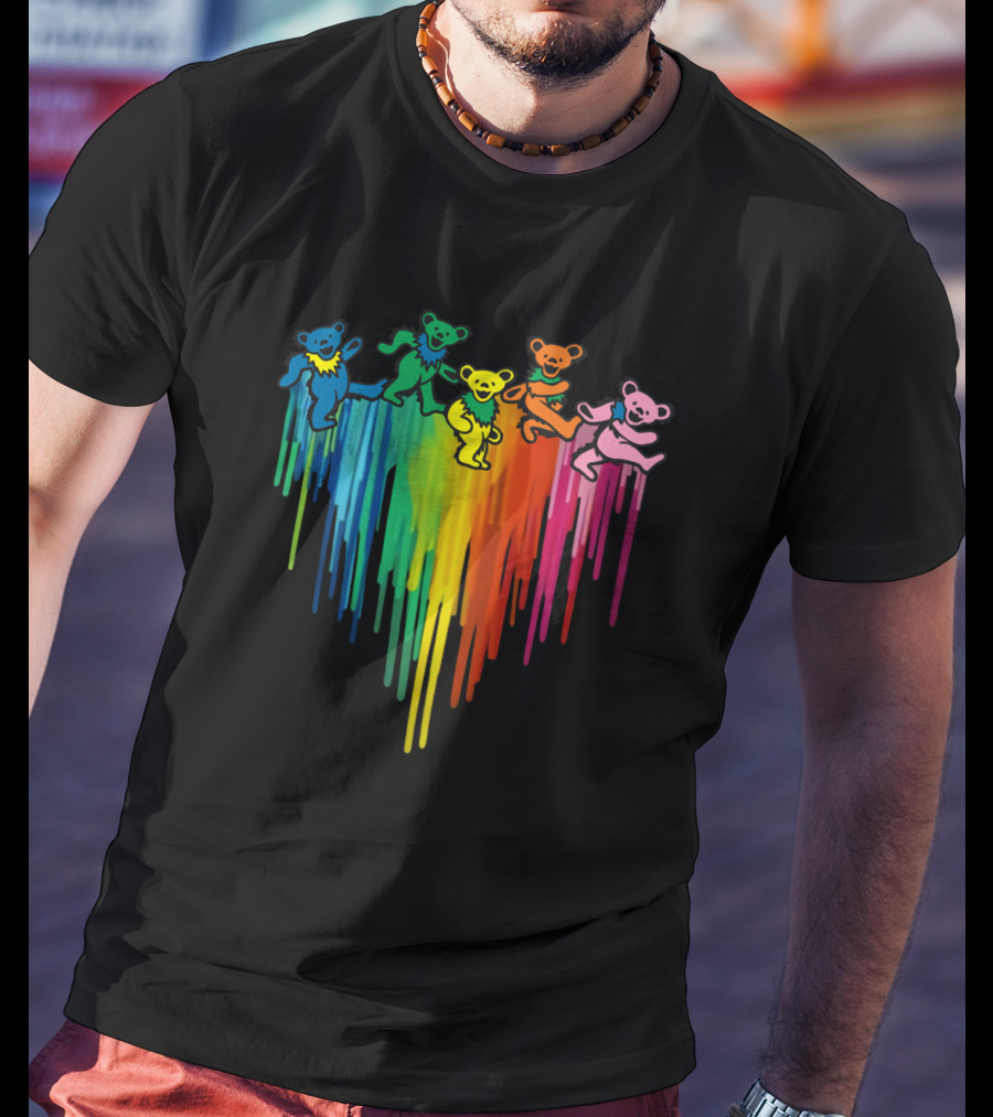 Grateful Dead Dancing Bear Rainbow Drip T-Shirt