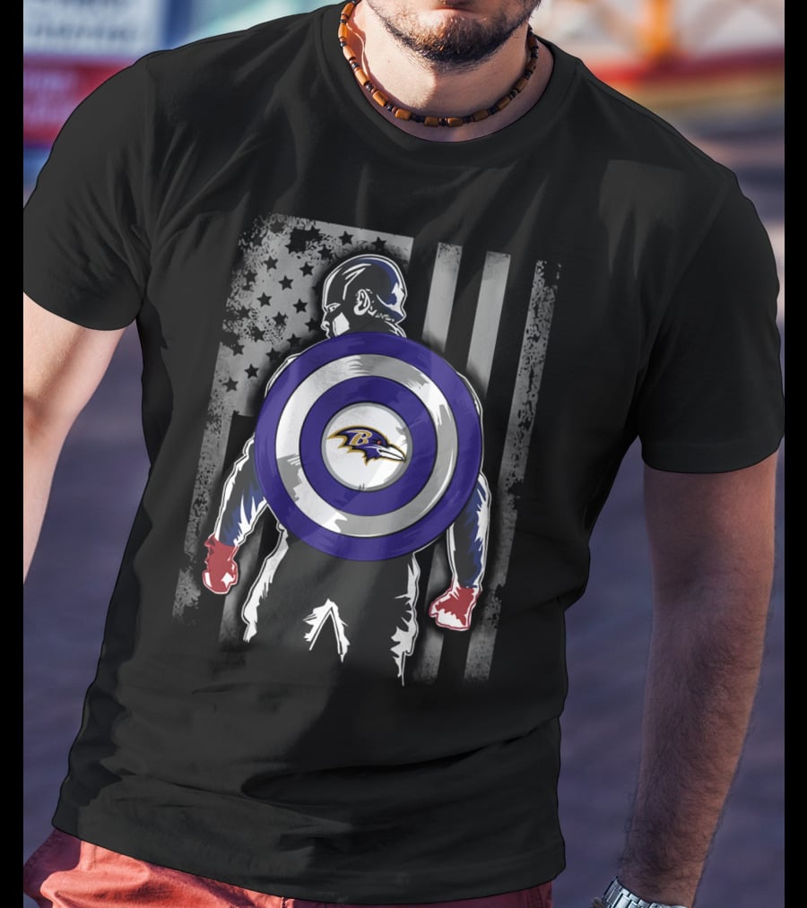 Baltimore Ravens Captain America Shield Flag T-Shirt