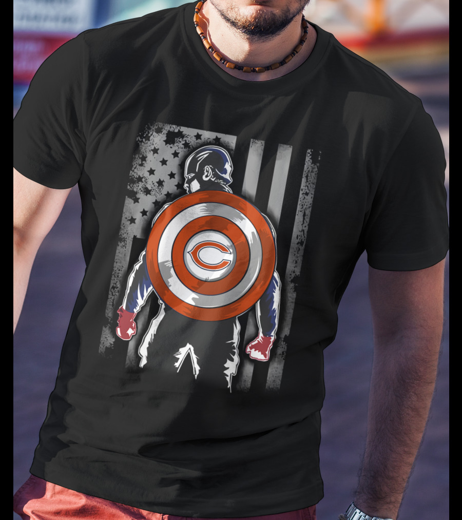 Chicago Bears Captain America Flag Shield Crossover T-Shirt