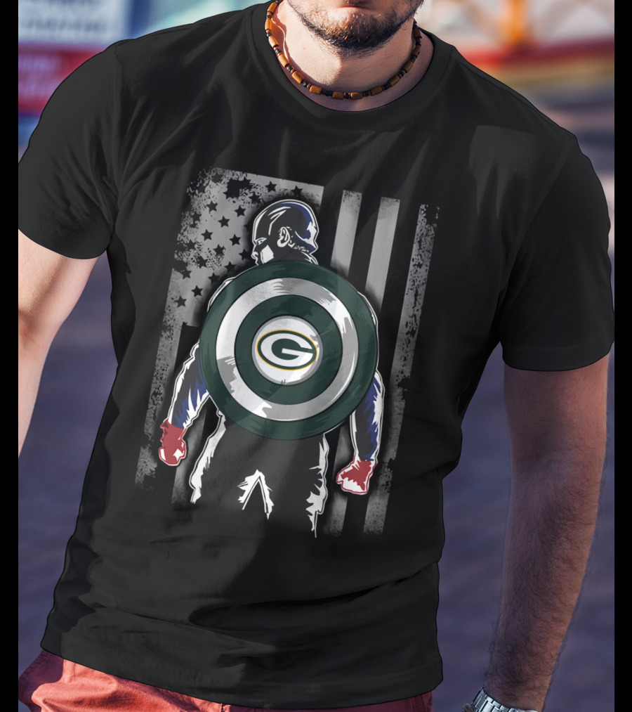 Green Bay Packers Captain America Shield Flag USA T-Shirt