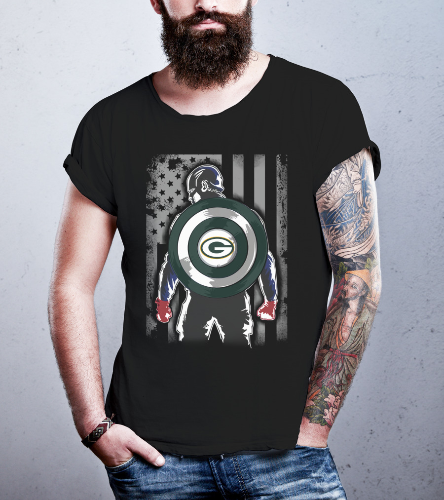 Green Bay Packers Captain America Shield Flag USA T-Shirt