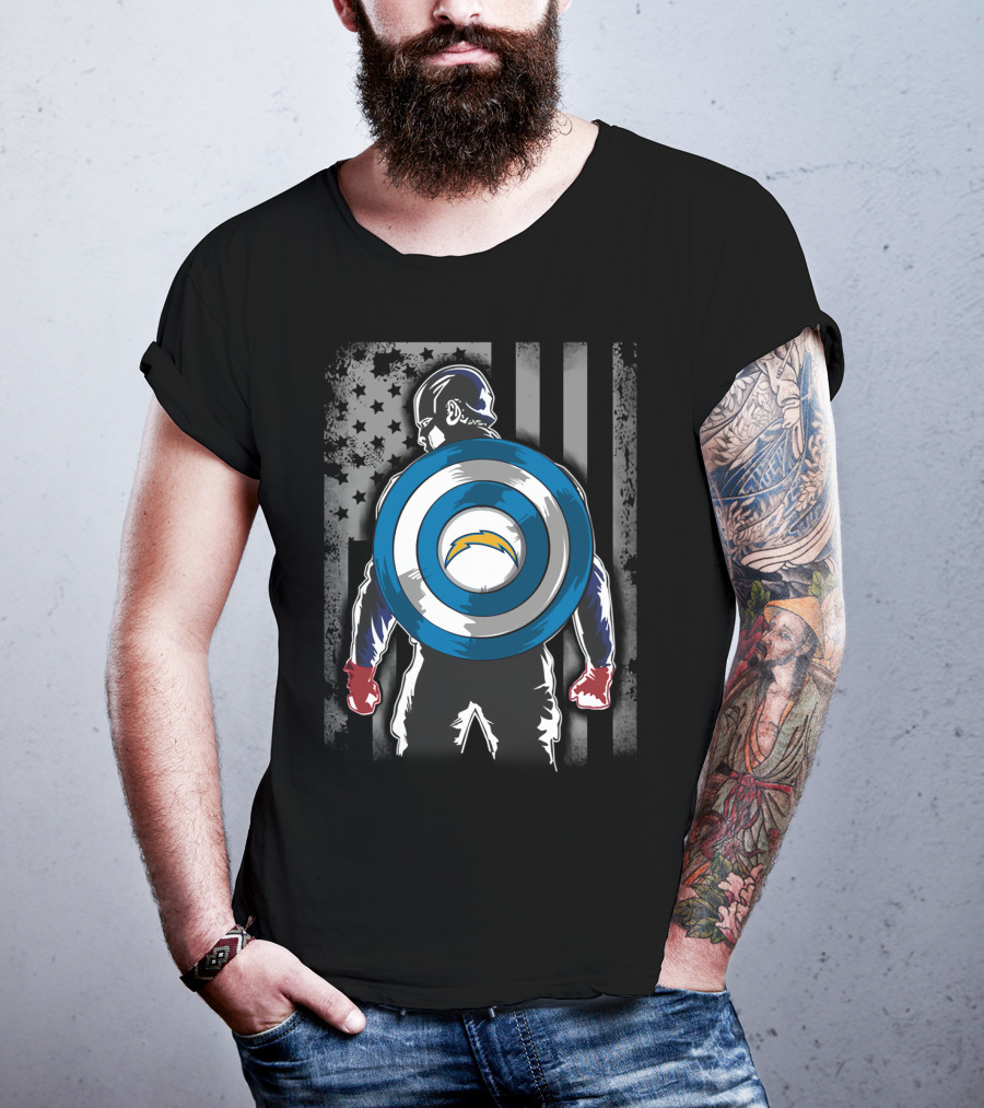 Los Angeles Chargers Captain America Shield American Flag T-Shirt