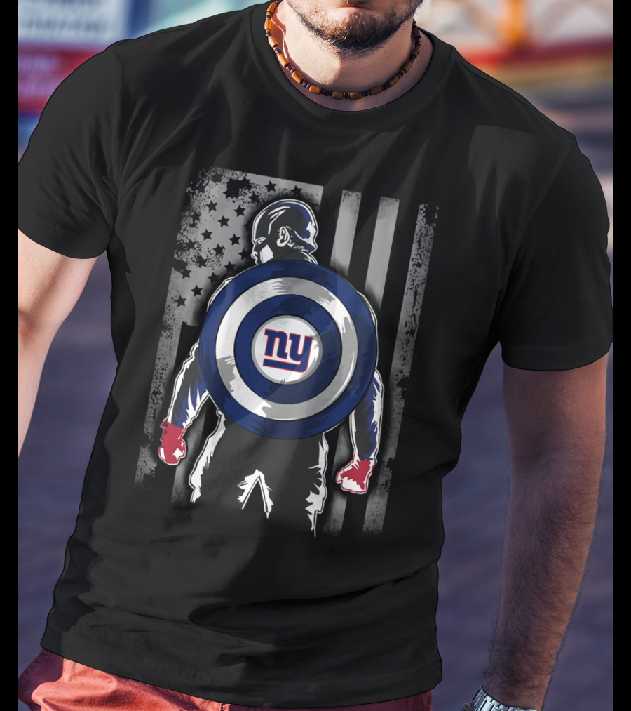 New York Giants Captain America Shield Flag T-Shirt