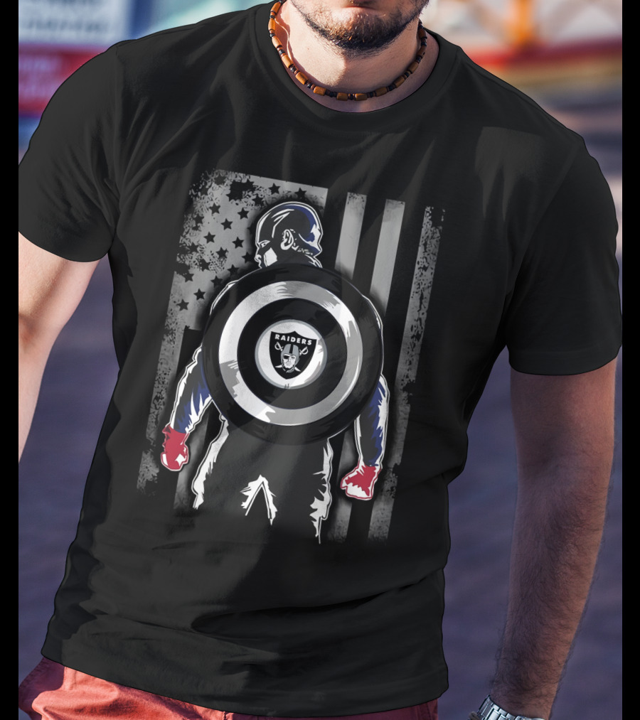Raiders Captain America Shield American Flag T-Shirt