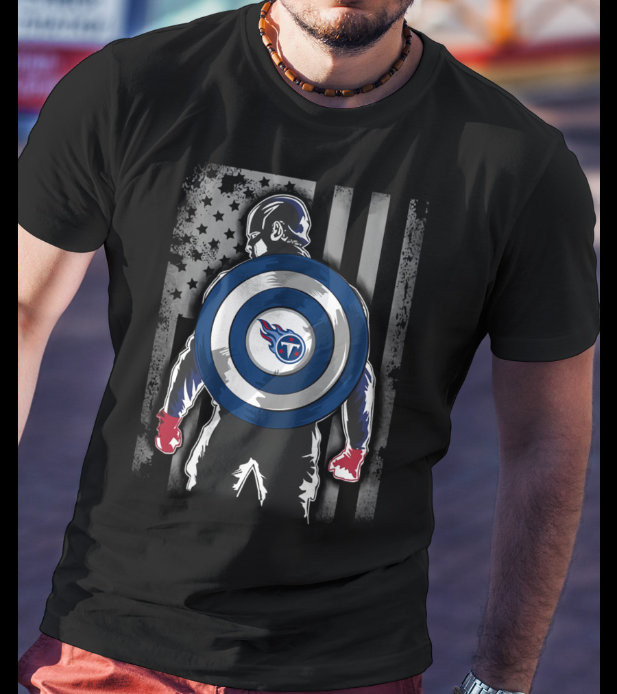 Tennessee Titans Captain America Shield American Flag T-Shirt