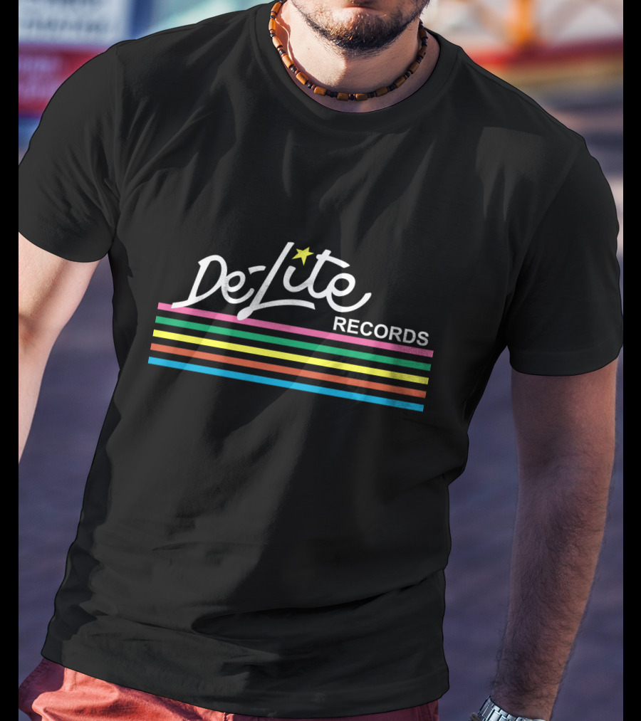 De-Lite Records Retro Logo With Colorful Stripes And Star T-Shirt