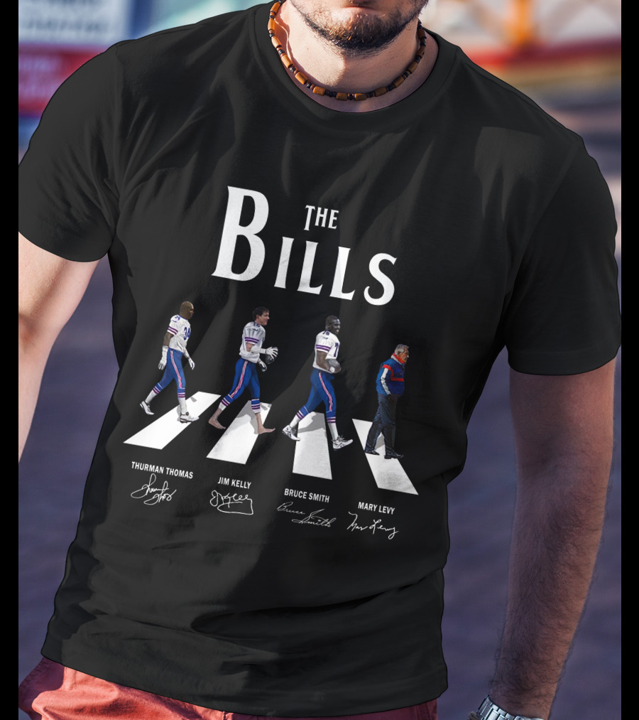 The Bills Abbey Road Thurman Thomas Jim Kelly Bruce Smith Marv Levy Signatures T-Shirt