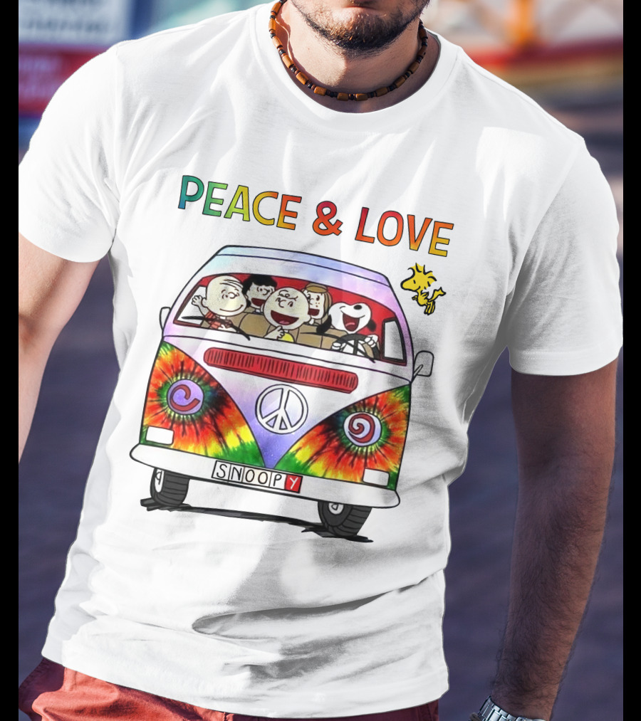 PEACE And LOVE Snoopy Woodstock Peanuts Tie-Dye Van T-Shirt