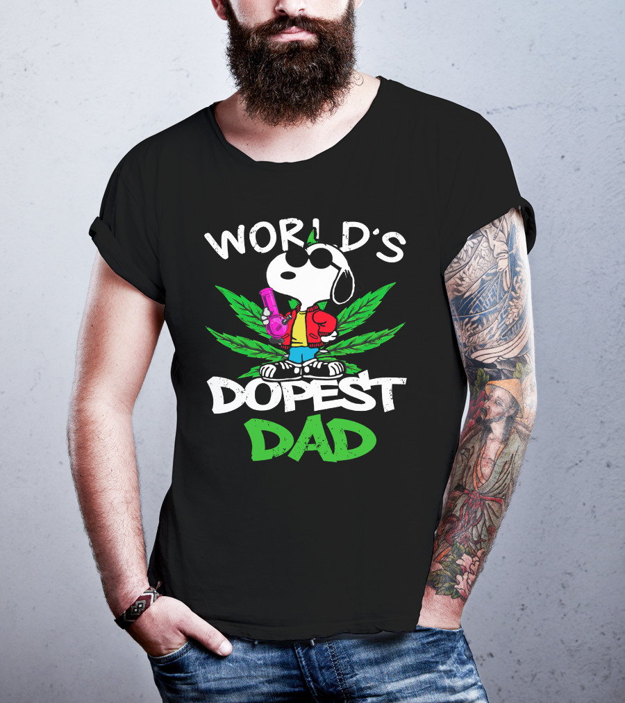 World's Dopest Dad Snoopy With Cannabis Leaf And Bong T-Shirt