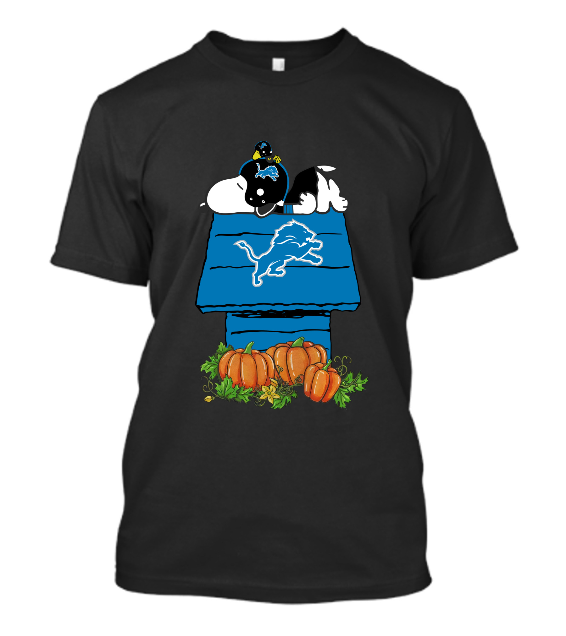 Detroit Lions Snoopy Pumpkin Halloween Peanuts Football Charlie Brown Doghouse T-Shirt