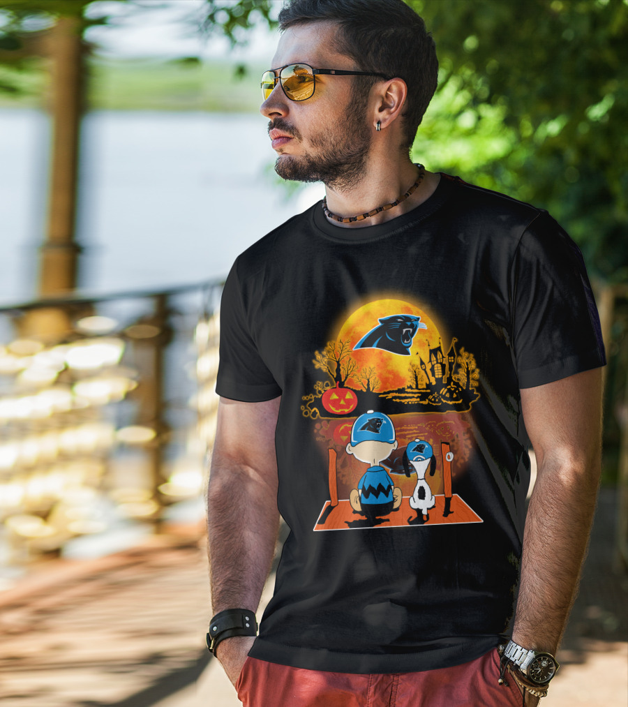 Carolina Panthers Snoopy Charlie Brown Halloween Pumpkin Nightfall T-Shirt