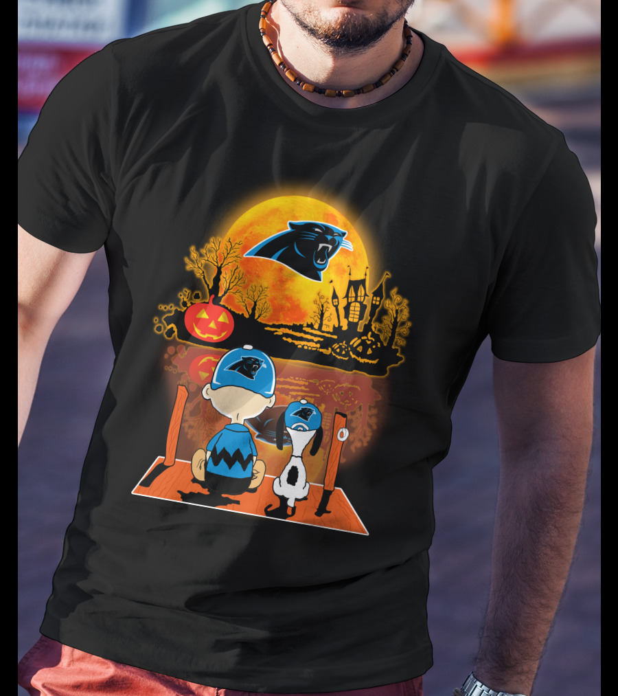 Carolina Panthers Snoopy Charlie Brown Halloween Pumpkin Nightfall T-Shirt