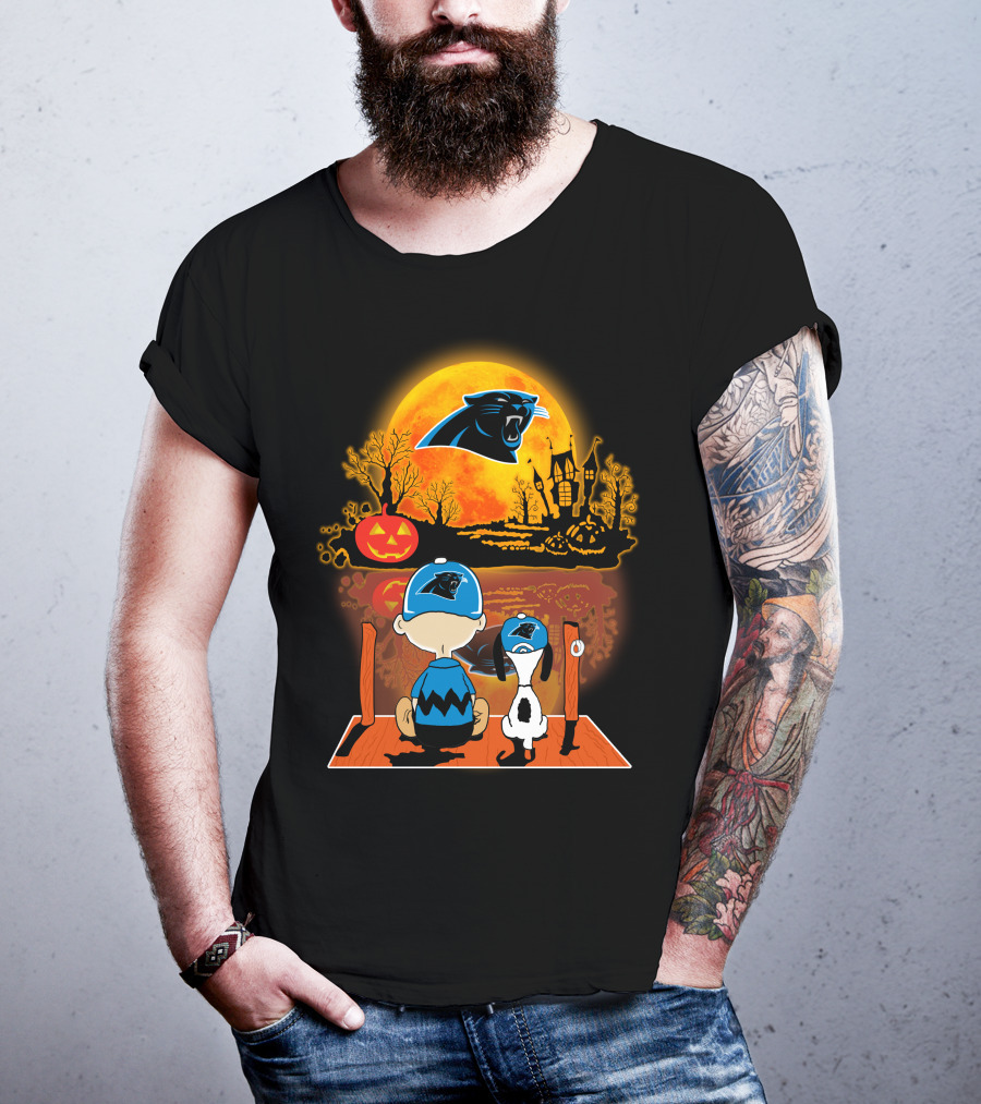 Carolina Panthers Snoopy Charlie Brown Halloween Pumpkin Nightfall T-Shirt