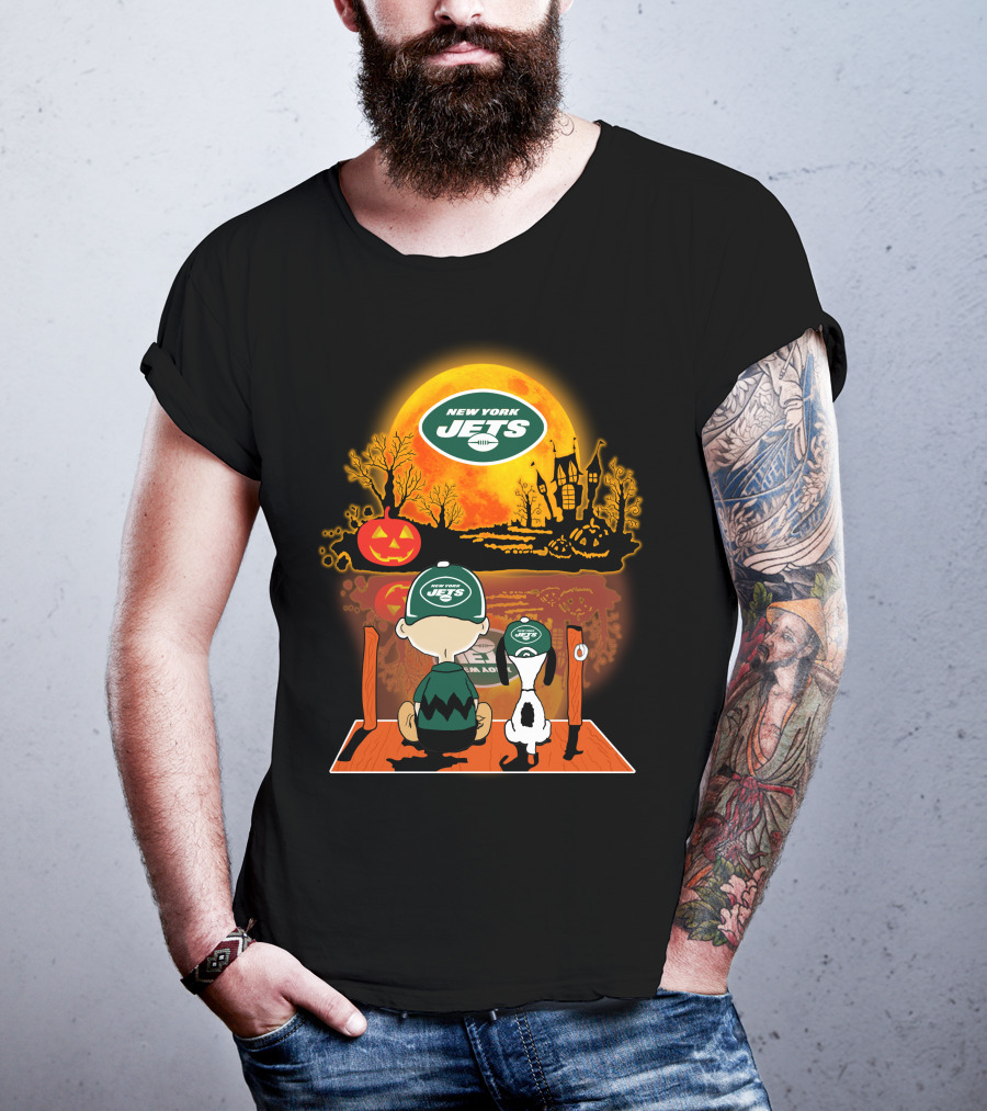 New York Jets Halloween Snoopy And Charlie Brown With Pumpkin T-Shirt
