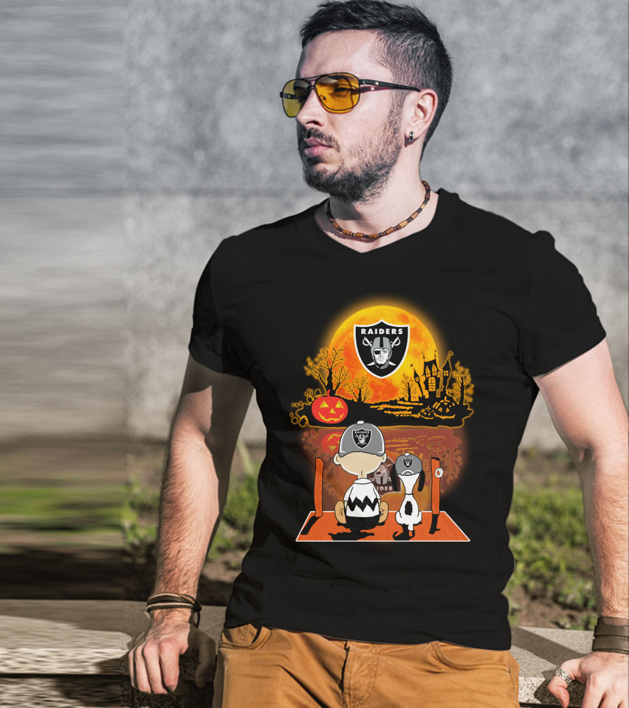 Raiders Halloween Snoopy Charlie Brown Pumpkin Moon T-Shirt