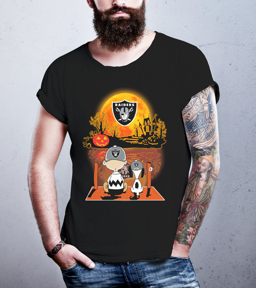 Raiders Halloween Snoopy Charlie Brown Pumpkin Moon T-Shirt